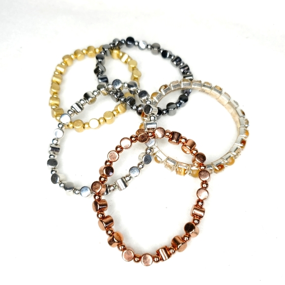 Set of Five Elastic Beaded Bracelets - Picture 2 of 8